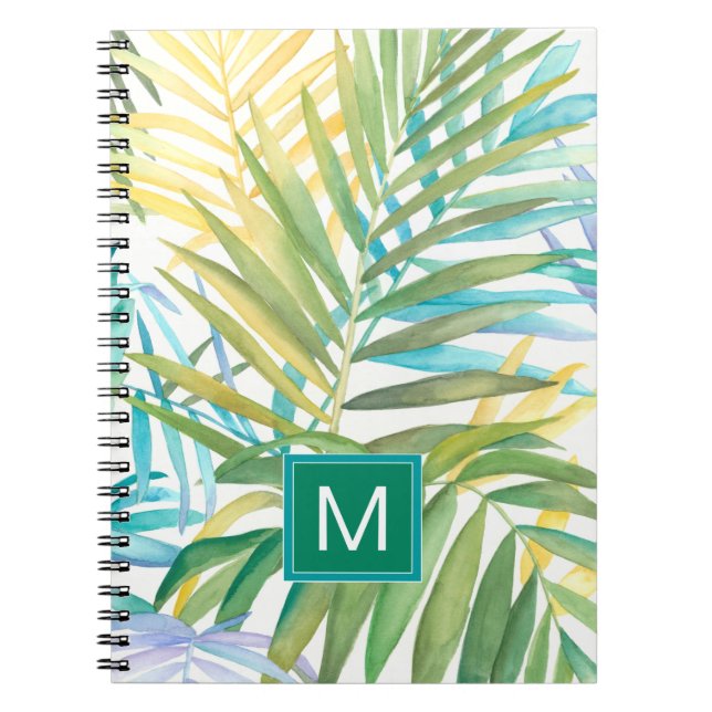 Monogram | Tropical Palm Leaves Spiral Notebook (Front)
