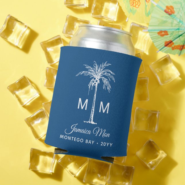 Monogram Tropical Palm Tree Personalized Can Cooler (In Situ Summer)