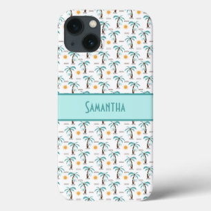 Monogram Tropical Palm Trees Sunshine Beach Teal iPhone 13 Case