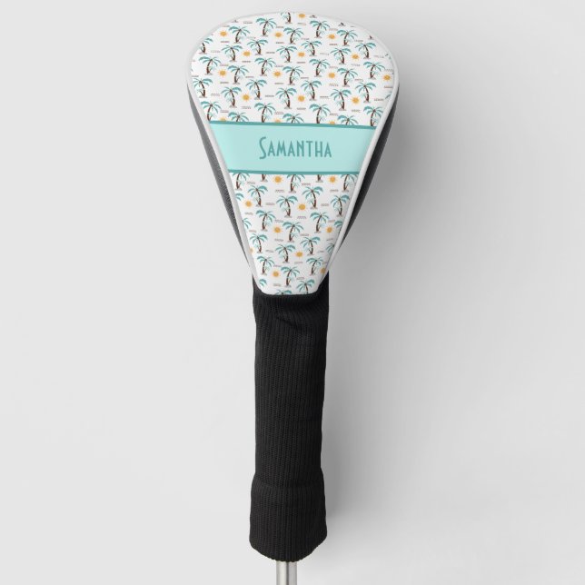 Monogram Tropical Palm Trees Sunshine Beach Teal  Golf Head Cover (Front)