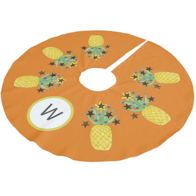 Monogram Tropical Pineapple Brushed Polyester Tree Skirt (Angled)