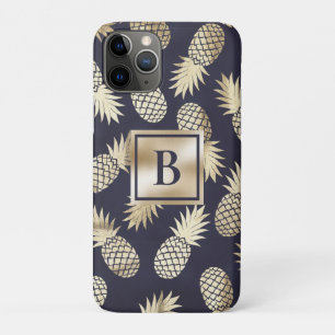 Monogram Tropical Pineapple Girly Gold Navy Case-Mate iPhone Case