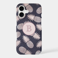 Monogram Tropical Pineapple Girly Rose Gold Navy