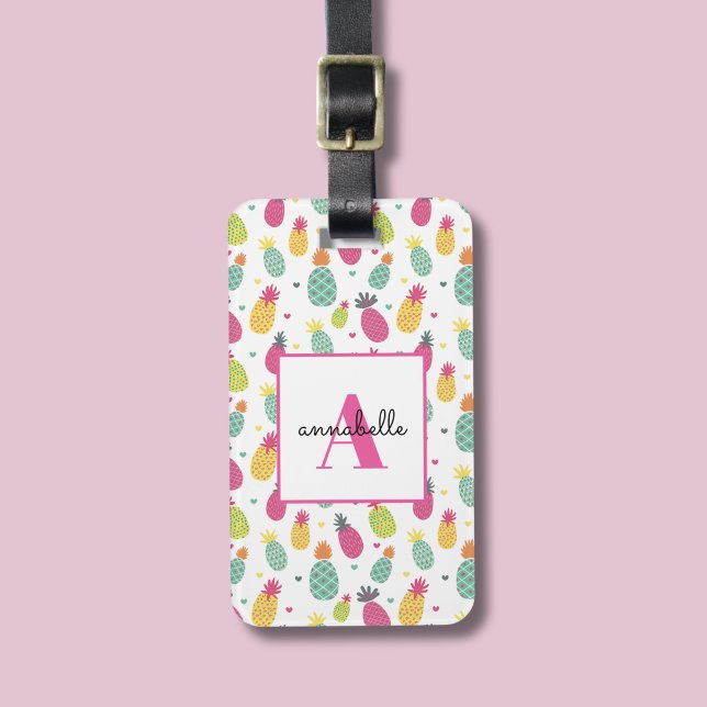 Monogram Tropical Pineapple Personalised Pattern Luggage Tag (Pineapple tropical personalized monogram luggage tag. )