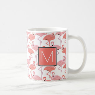 Monogram Tropical Pink Flamingoes Coffee Mug