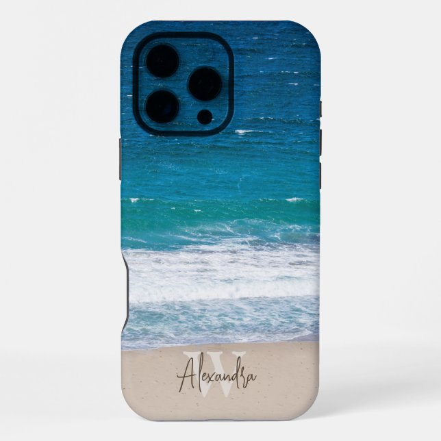 Monogram Tropical Sandy Beach Personalised iPhone Case (Back)