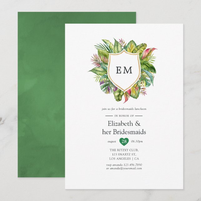 Monogram Tropical Summer Bridesmaids Luncheon Invitation (Front/Back)