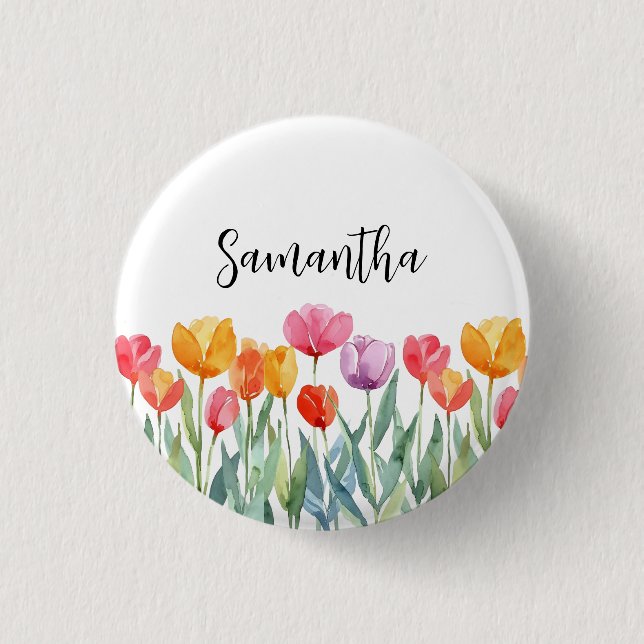 Monogram Tulips Spring Flowers Colourful & Cheerfu 3 Cm Round Badge (Front)