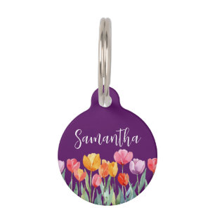 Monogram Tulips Spring Flowers Colourful & Cheerfu Pet Tag