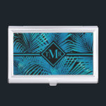 Monogram Turquoise Black Palms Business Card Holder<br><div class="desc">Tropical palm fronds in turquoise on black,  this card holder is great for business cards,  credit cards,  gift cards,  and features your monogram in chic lettering on the front. Create for yourself or give as a gift. MATCHING iPhone case,  other iPad cases and more items in our store.</div>