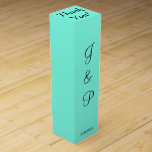 Monogram Turquoise Black Wine Box<br><div class="desc">Pretty turquoise summer wedding reception.  Personalise Bride and Grooms Monogrammed Initials and Wedding Date in black text on front.  Thank You is written on top.  Designs by TamiraZDesigns.</div>