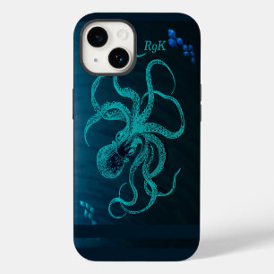 Monogram Turquoise & Blue Octopus iPhone 14 Case