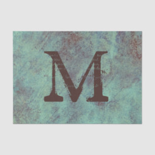 Monogram Turquoise Copper Rustic Texture Grunge Tissue Paper