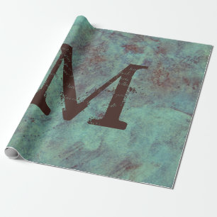 Monogram Turquoise Copper Rustic Texture Grunge Wrapping Paper