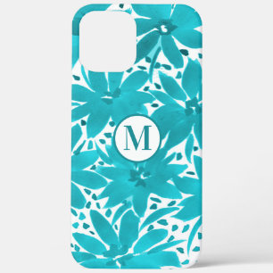 Monogram Turquoise Daisy Watercolor Bouquet iPhone 12 Pro Max Case