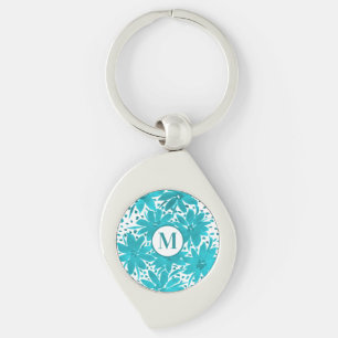 Monogram Turquoise Daisy Watercolor Bouquet Key Ring