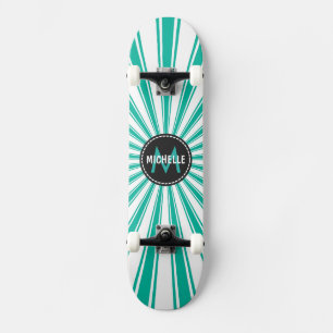 Monogram Turquoise Funky Sun Rays Pattern Skateboard