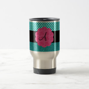 Monogram turquoise glitter travel mug