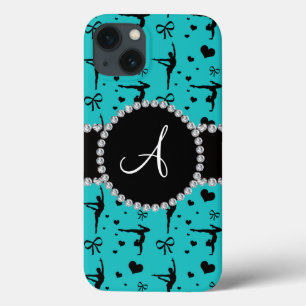 Monogram turquoise gymnastics hearts bows iPhone 13 case