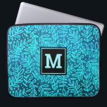 Monogram turquoise leaf pattern ombre bold type  laptop sleeve<br><div class="desc">A turquoise and blue ombre leaf foliage damask pattern on a rich, deep turquoise textured background adorns this modern, trendy and girly monogramed neoprene laptop sleeve. Customise this elegant sleeve with your monogram initial. Makes a chic and stylish statement every time you use it. This laptop sleeve comes in three...</div>