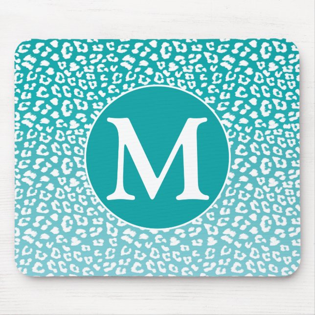 Monogram Turquoise Leopard Print Mouse Pad (Front)