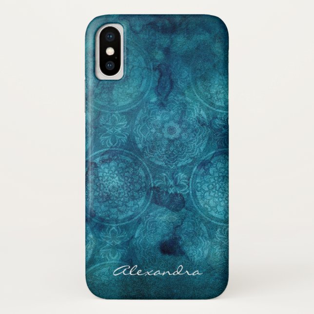 Monogram Turquoise Mandala Watercolor Pattern Case-Mate iPhone Case (Back)
