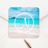 Monogram turquoise ocean sandy beach photography