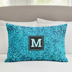 Monogram turquoise ombre leaf pattern bold modern pillowcase