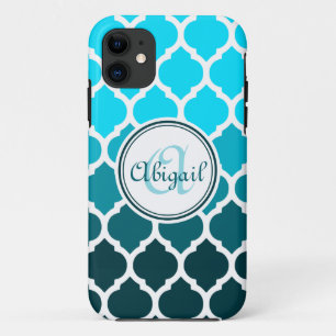 Monogram Turquoise Ombre Moroccan Lattice Pattern iPhone 11 Case