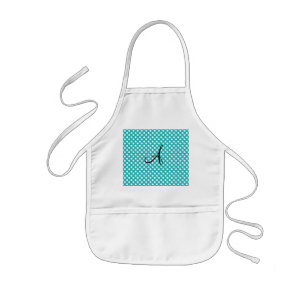 Monogram turquoise polka dots kids apron