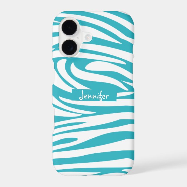Monogram Turquoise Striped Zebra Pattern Trendy Ca iPhone Case (Back)