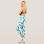Monogram Turquoise Striped Zebra Pattern Trendy  Capri Leggings<br><div class="desc">Monogram, Trendy High-Top Sneakers, personalised template. Turquoise Blue colour Striped Zebra Pattern Trendy Design. Clothing & Shoes > Women > Clothing > Leggings. For Her, Girl, Woman, Mother, Mum, Grandmother, Birthday, Anniversary, Holiday, Sports, Spring, Summer 2025 Trend, Tropical Sea Beach Party, Beautiful Gift. Design with text template Personalise them by...</div>