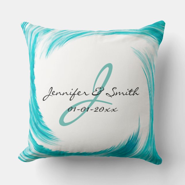 Monogram Turquoise Swirl Abstract Art Cushion (Front)