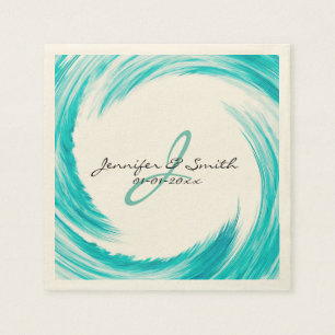 Monogram Turquoise Swirl Abstract Art Napkin