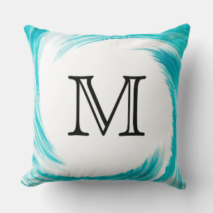 Monogram Turquoise Swirl Abstract Cushion