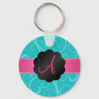 Monogram turquoise swirls key ring