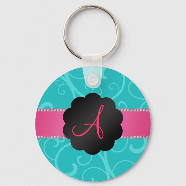 Monogram turquoise swirls key ring (Front)