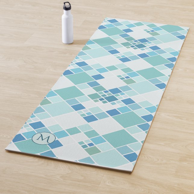 Monogram Turquoise Teal Pattern Yoga Mat (In Situ)