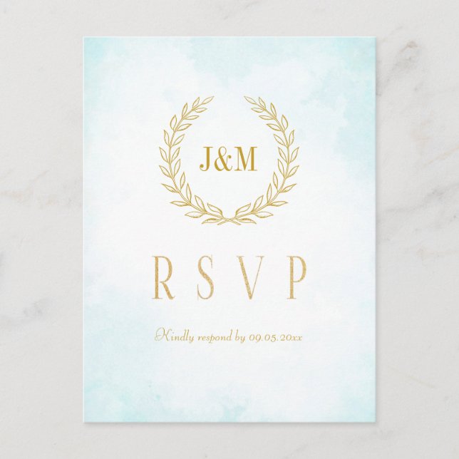 Monogram Turquoise Wedding Meal Choice RSVP Postcard (Front)