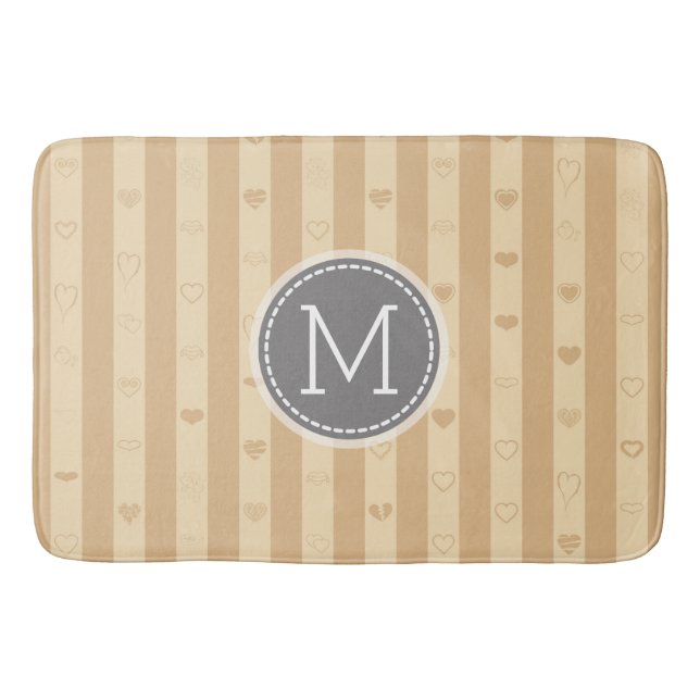 Monogram Tuscan Stripes Modern Heart Pattern Bath Mat (Front)