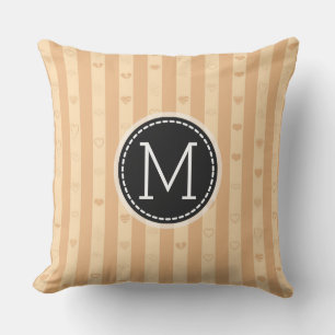 Monogram Tuscan Stripes Modern Heart Pattern Cushion