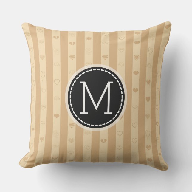 Monogram Tuscan Stripes Modern Heart Pattern Cushion (Front)