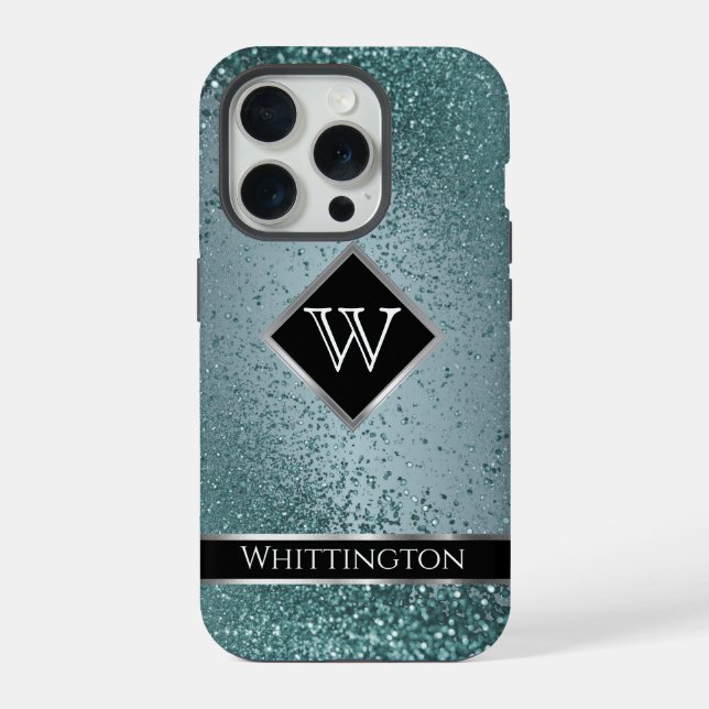 Monogram Twinkle Ombre - Teal iPhone Case (Back)