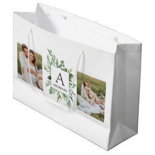 Monogram Two Photos   Personalised Greenery Frame Large Gift Bag