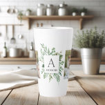 Monogram Two Photos | Personalised Greenery Frame Latte Mug<br><div class="desc">Monogram Two Photos | Personalised Greenery Frame</div>