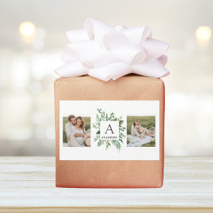 Monogram Two Photos   Personalised Greenery Frame Rectangular Sticker