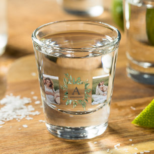 Monogram Two Photos   Personalised Greenery Frame Shot Glass