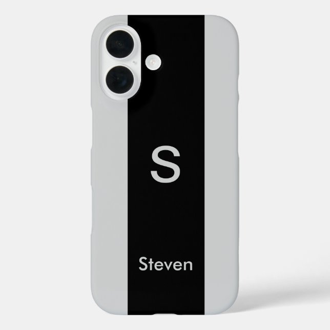 Monogram Two Tone Modern Black and Grey Case-Mate iPhone Case (Back)
