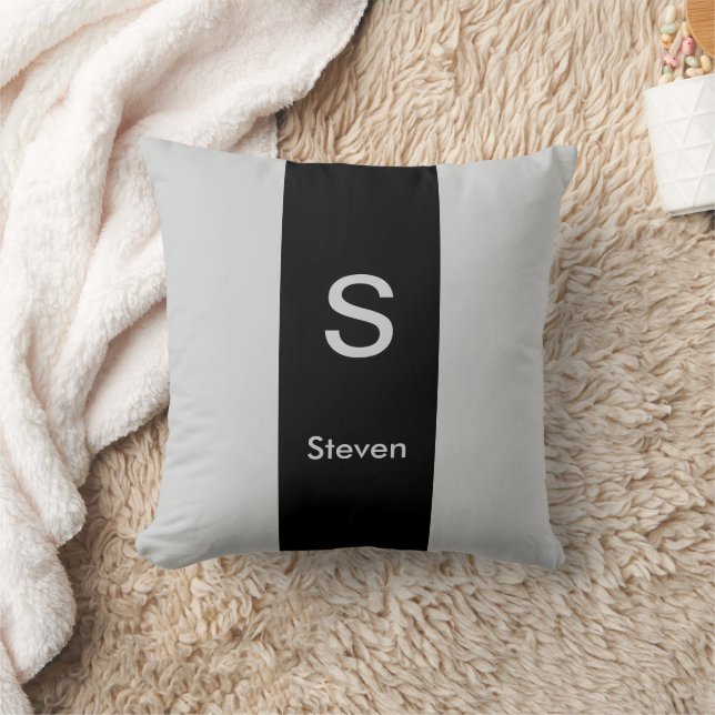 Monogram Two Tone Modern Black and Grey Cushion (Blanket)