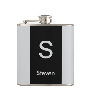 Monogram Two Tone Modern Black and Grey Hip Flask